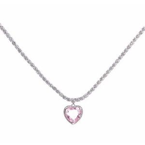 Pink Zircon & Rhinestone Heart Pendant